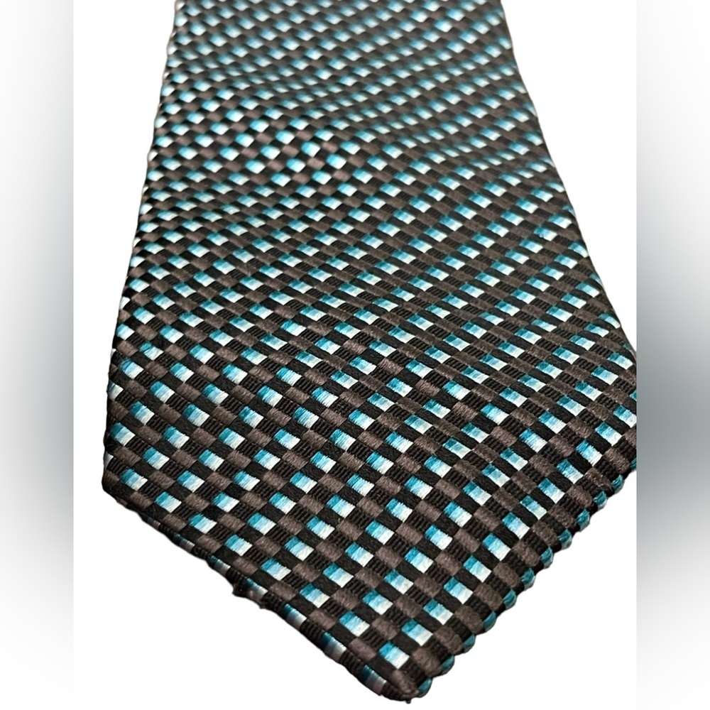 🔥👔COUNTESS MARA 100% silk tie. Black with light and dark teal blue/green. MINT